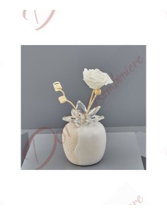 Bomboniera diffusore tondo alto in ceramica con fiori in cristallo 9X9X13cm 617X031 Made in Italy Diffusori di profumo