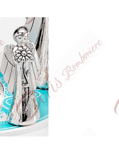 Angel in silver resin with FLOWER decoration h 12 cm WITH box