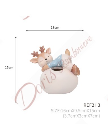 Bomboniere cerbiatto per battesimo bimbo portapianta 2 mod assortiti altezza 13.5/15 cm