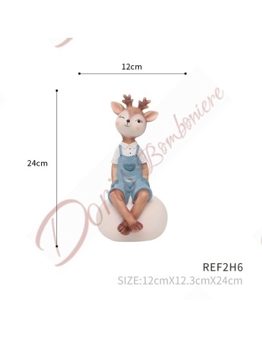 Favor deer sitting wood animal for baptism birthday boy 24 cm height