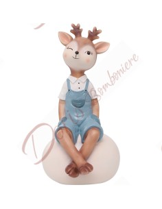 Favor deer sitting wood animal for baptism birthday boy 24 cm height 2