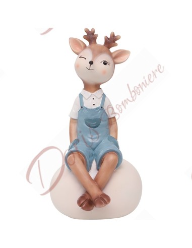 Favor deer sitting wood animal for baptism birthday boy 24 cm height