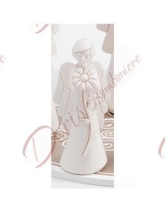 Ange en résine blanche avec décoration florale h 12 cm avec boîte cadeau