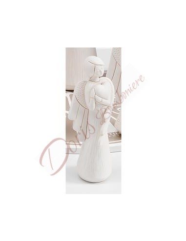 White resin angel with HEART decoration h 12 cm with gift box