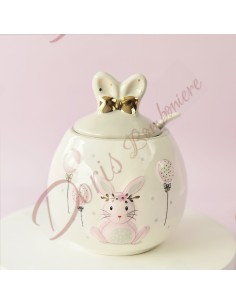 Useful favors Baptism Baby girl ceramic sugar bowl with bunny and bow 2