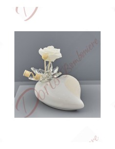 Bomboniere profumatore con fiore in cristallo e cuore in ceramica misura grande
