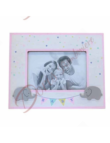 Pink or blue wooden photo frame baptism favors with elephant Pink or blue wooden photo frame baptism favors with elephant