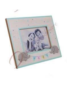 Pink or blue wooden photo frame baptism favors with elephant 2