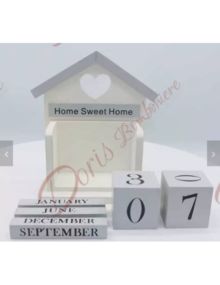 Bomboniere matrimonio calendario perpetuo in legno casetta con cuore Bomboniere matrimonio calendario perpetuo in legno casetta con cuore