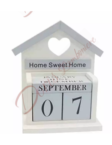 Bomboniere matrimonio calendario perpetuo in legno casetta con cuore