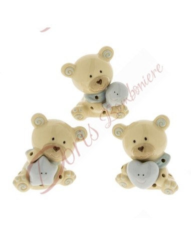 Baptême faveurs bébé ours avec lumière led sujets assortis avec étoile, ballon et coeur