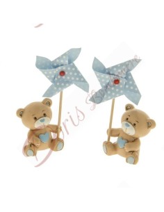 Baptism favors baby bear with blue pinwheel assorted models