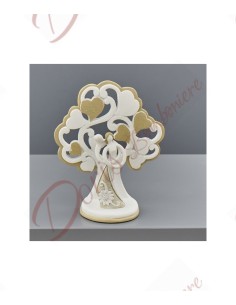 Arbre de vie or couple faveurs câlin stylisé hauteur 12 cm