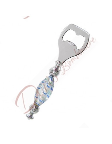 Décapsuleur de faveurs de mariage utiles avec poignée en verre de Murano 14 cm