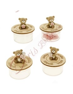 Baby girl baptism favors plexiglass box with teddy bear assorted versions