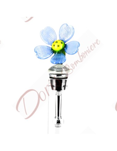 Useful favors bottle cap with blue flower in Murano glass