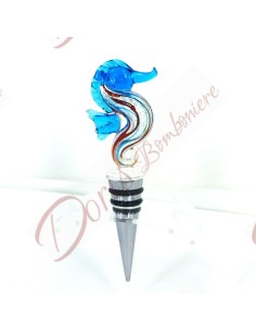 Useful favors bottle cap with blue seahorse in Murano glass