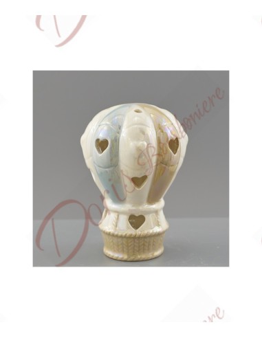 Bomboniera battesimo bimbo mongolfiera ceramica con luce led 7.4X7.4X11.2 CM
