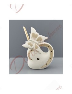Parfumeur de faveurs avec papillon avec lumière led en porcelaine blanche et tourterelle 2