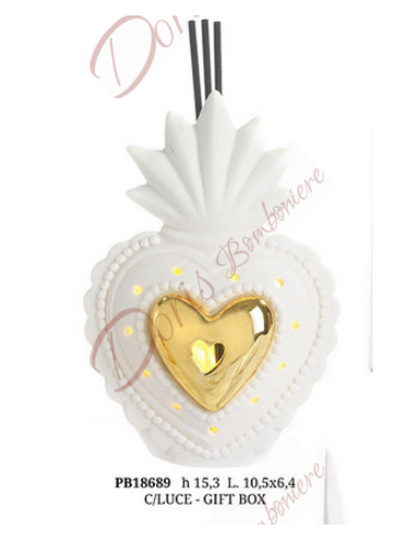 15.3 CM GOLDEN HEART perfumer favors porcelain with led light including box