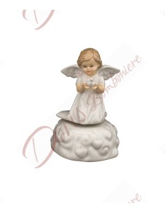 Bomboniere carillon angelo in ceramica con colomba cm 13