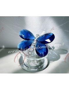 Favors Blue crystal butterfly with led light and roses in the 9 cm base