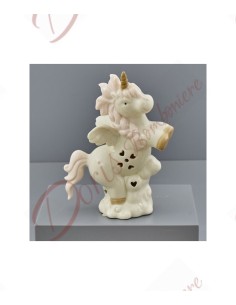 Bomboniere unicorno battesimo bimba con luce a led in ceramica 14x7,2x18,5 cm