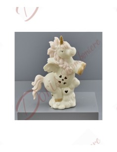 Bonbonnière baptême licorne bébé fille avec lumière led céramique 14x7,2x18,5 cm