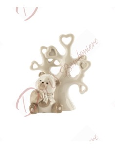 Teddy bear heart favors with tree of life cm 12 in ceramic