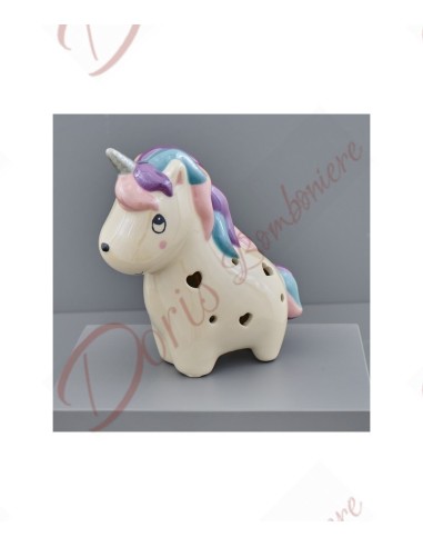 Bomboniere unicorno con luce a led in ceramica cm 15.5