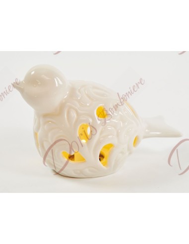 Bomboniere ceramica uccellino con luce a ed 16x8x10 h offerta ultimi pezzi