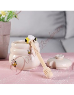 Ceramic honey holder favors with bees and sunflowers including wooden spoon 2