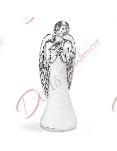 Angel in silver resin with white dress and Dove h 18 cm with box