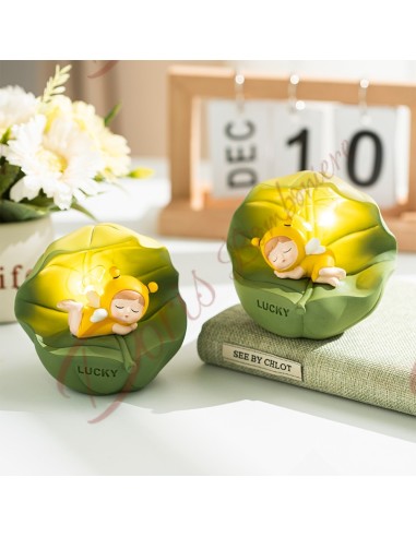 Favors led Geburt Taufe oder Cumunion Biene liegend auf grünem Blatt 11 cm - 2 verschiedene Größen