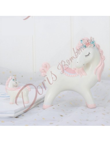 Bomboniere cavallo con dettagli rosa misura  14.5X13.5 cm battesimo comunione bimba