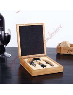 Bomboniere matrimonio utili tema vino set 4 pezzi con astuccio in legno
