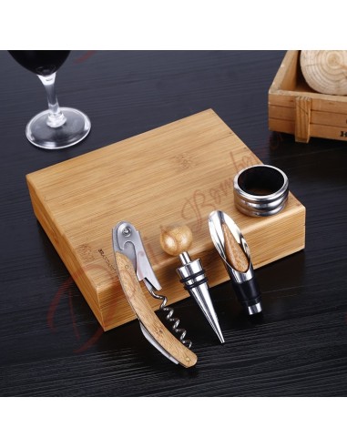 Bomboniere matrimonio utili tema vino set 4 pezzi con astuccio in legno