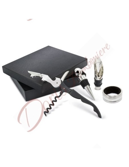 Bomboniere set vino per matrimonio bomboniera utile cucina 4 pezzi con scatola Bomboniere set vino per matrimonio bomboniera utile cucina 4 pezzi con scatola