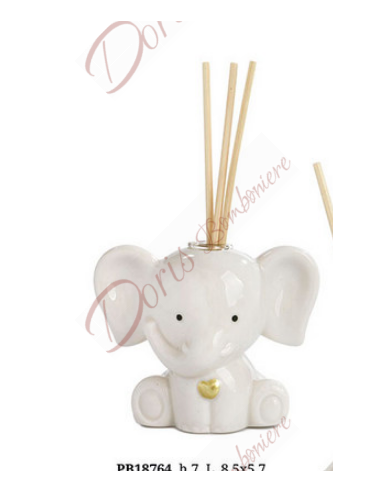 Bomboniere profumatore diffusore di profumo elefante ceramica con cuore ORO 7 CM PORCELLANA