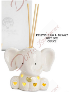 Favors Baby Boy oder Girl Elephant Parfümeur mit LED-Licht und Herz GOLD 8,6 CM in Porzellan mit Box