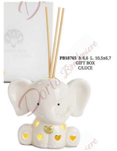 Favors baby boy or girl elephant perfumer with led light and heart GOLD 8.6 CM in porcelain with box