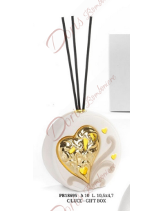 Bomboniere profumatore tondo con cuore ORO 10 CM porcellana con luce a led con scatola