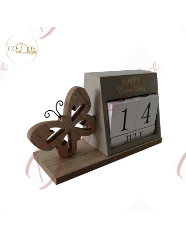 Bomboniere utili calendario perpetuo con farfalla porta bigliettini in legno CM 18.5X6.5*10.5