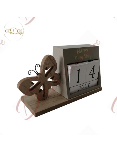 Calendrier perpétuel de faveurs utiles avec porte-cartes en bois papillon CM 18.5X6.5 * 10.5