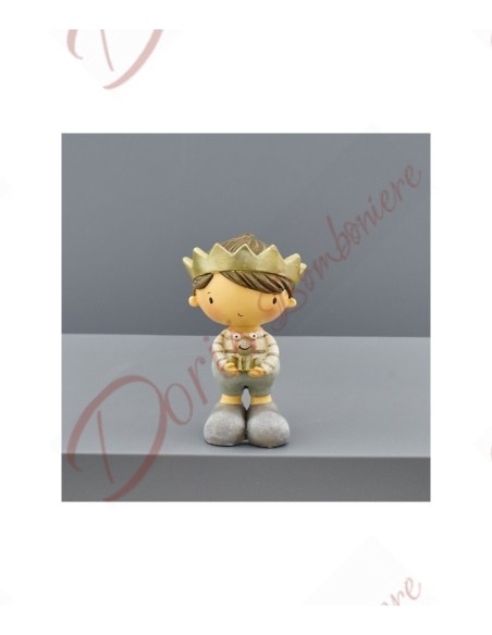 Bomboniere piccolo principe con corona e rana ranocchio  6x5x10 cm