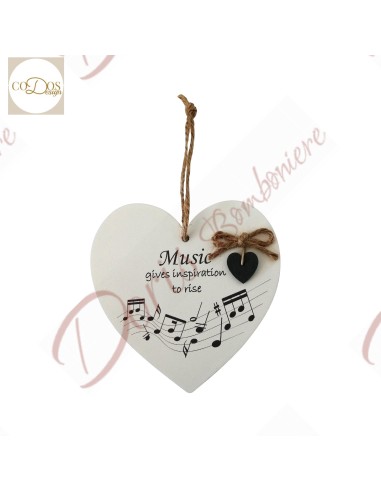 Faveurs thème musical coeur avec phrase écrite en bois thème musique 12x12 cm