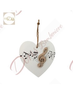 Bonbonnière à thème musical coeur en bois avec clé de sol 12x12