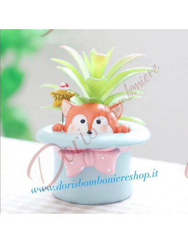 Resin plant vase with fox favors ideal for baptism, communion or confirmation
