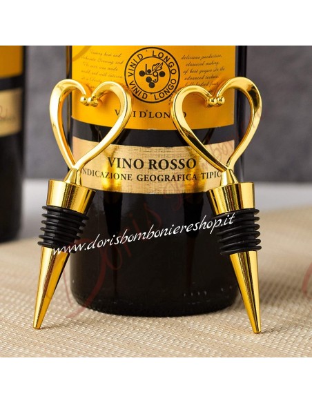 Bomboniere utili ed economiche tappo per bottiglia colore oro con cuore Bomboniere utili ed economiche tappo per bottiglia colore oro con cuore
