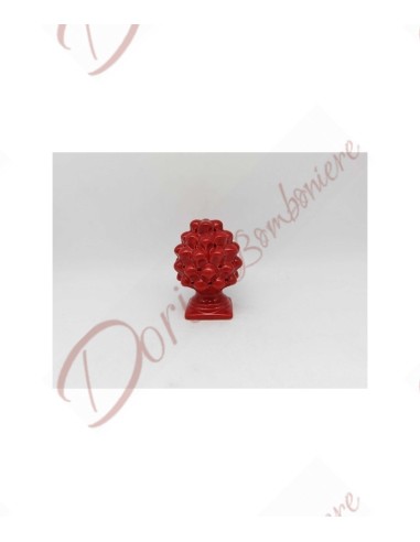 Bomboniere pigna rossa led in ceramica altezza 11 cm con scatola